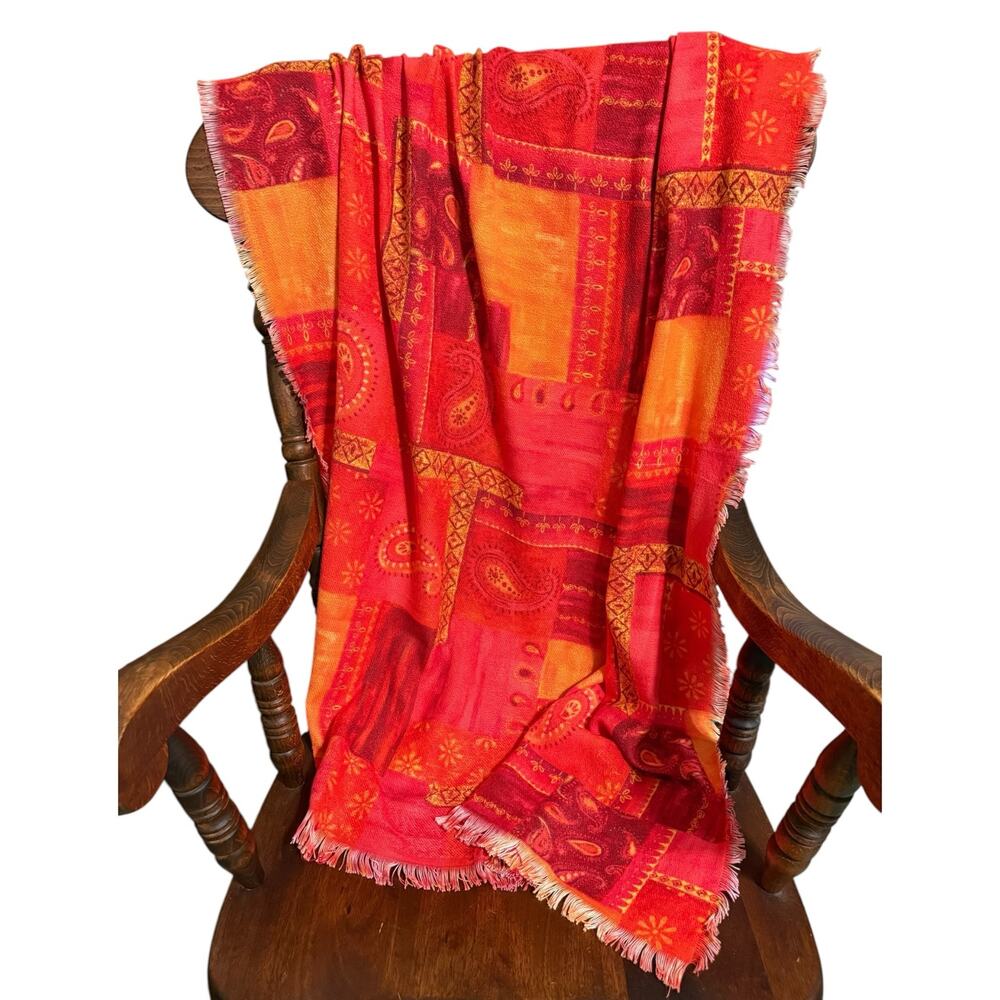 Manual Paisley Patchwork Throw Blanket Pink Orange 50x60 Tapestry Woven New